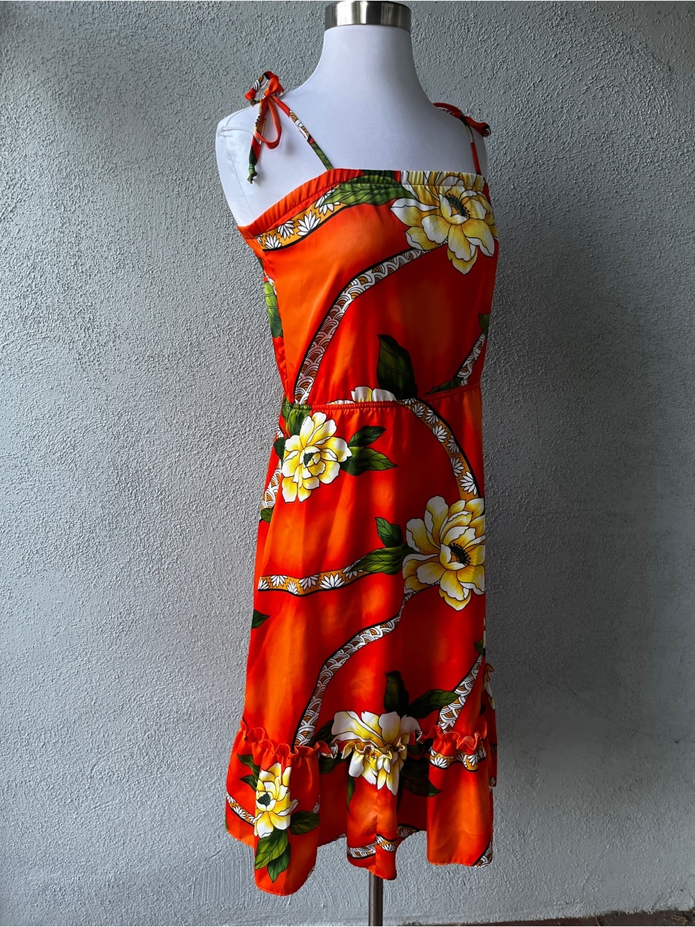 Rare Vintage 1970s Hilo Hattie Orange Floral Hawaiian Tiki Resort Sundress Sz XS - Picture 6 of 8